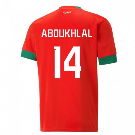 Kandiny Férfi Marokkói Zakaria Aboukhlal #14 Piros Hazai Jersey 22-24 Mez Póló Ing