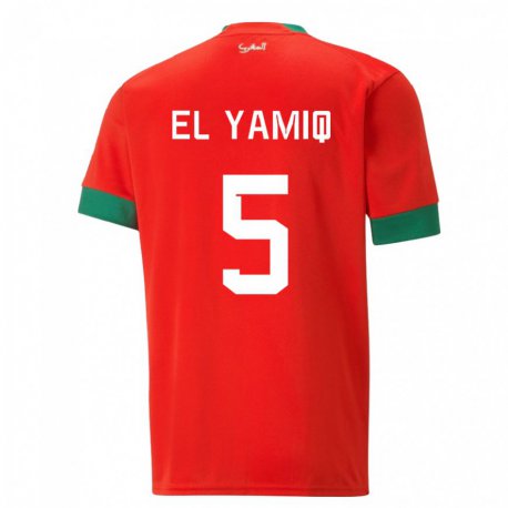 Kandiny Férfi Marokkói Jawad El Yamiq #5 Piros Hazai Jersey 22-24 Mez Póló Ing