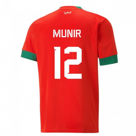 Kandiny Férfi Marokkói Munir #12 Piros Hazai Jersey 22-24 Mez Póló Ing