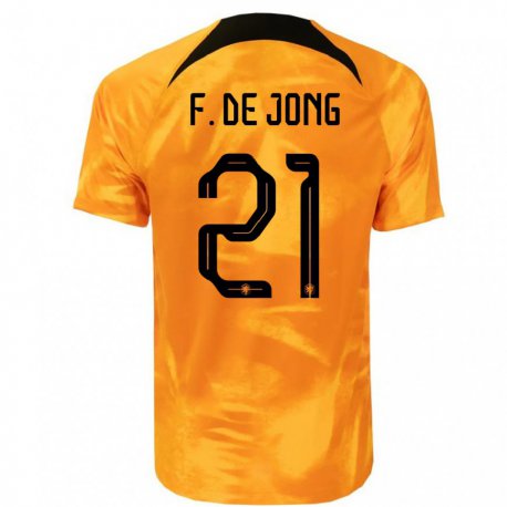 Kandiny Férfi Holland Frenkie De Jong #21 Lézer Narancs Hazai Jersey 22-24 Mez Póló Ing