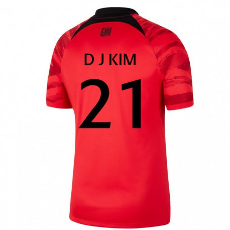 Kandiny Férfi Dél-koreai Dong-jun Kim #21 Piros Fekete Hazai Jersey 22-24 Mez Póló Ing