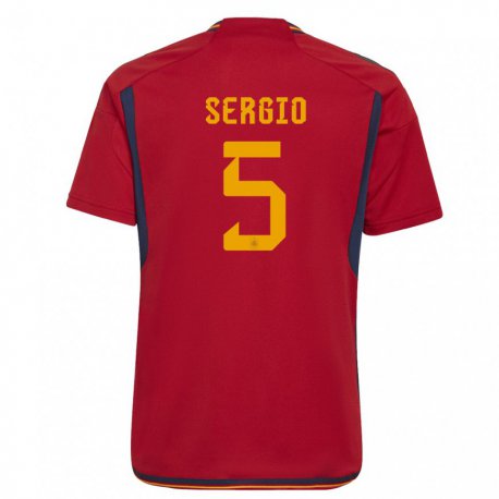 Kandiny Férfi Spanyol Sergio Busquets #5 Piros Hazai Jersey 22-24 Mez Póló Ing