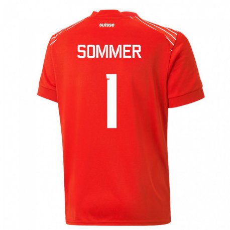 Kandiny Férfi Svájci Yann Sommer #1 Piros Hazai Jersey 22-24 Mez Póló Ing