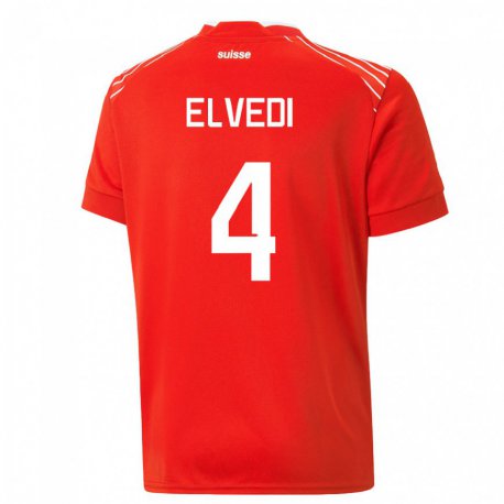 Kandiny Férfi Svájci Nico Elvedi #4 Piros Hazai Jersey 22-24 Mez Póló Ing
