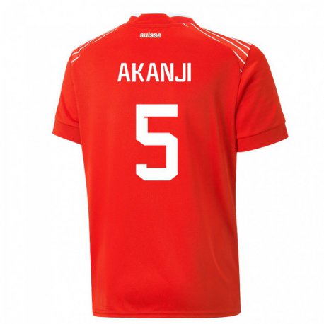 Kandiny Férfi Svájci Manuel Akanji #5 Piros Hazai Jersey 22-24 Mez Póló Ing