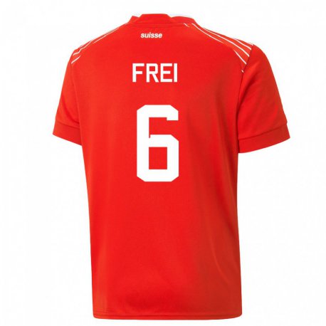 Kandiny Férfi Svájci Fabian Frei #6 Piros Hazai Jersey 22-24 Mez Póló Ing