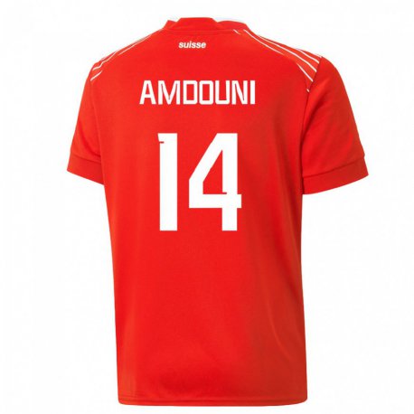 Kandiny Férfi Svájci Mohamed Zeki Amdouni #14 Piros Hazai Jersey 22-24 Mez Póló Ing