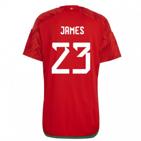Kandiny Férfi Walesi Jordan James #23 Piros Hazai Jersey 22-24 Mez Póló Ing