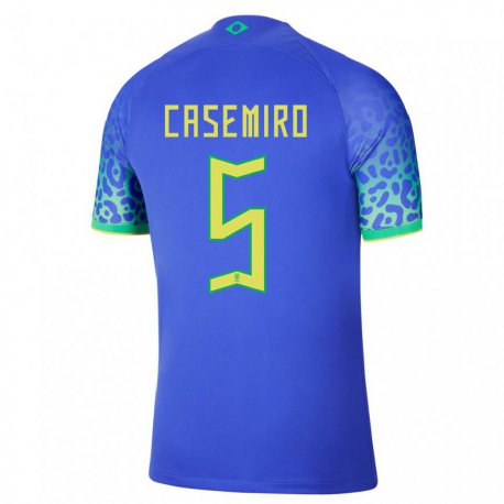 Kandiny Férfi Brazil Casemiro #5 Kék Idegenbeli Jersey 22-24 Mez Póló Ing