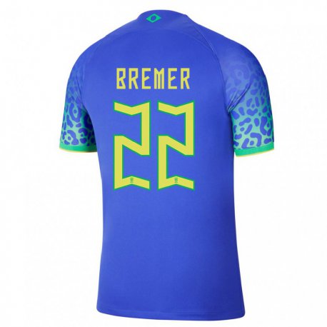 Kandiny Férfi Brazil Bremer #22 Kék Idegenbeli Jersey 22-24 Mez Póló Ing