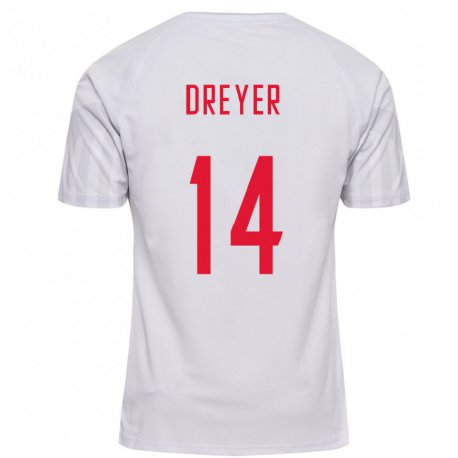 Kandiny Férfi Dán Anders Dreyer #14 Fehér Idegenbeli Jersey 22-24 Mez Póló Ing