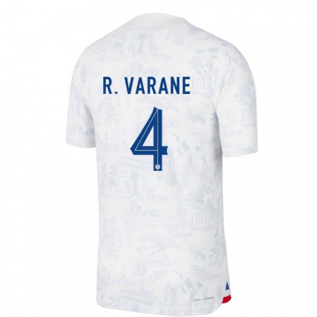 Kandiny Férfi Francia Raphael Varane #4 Fehér Kék Idegenbeli Jersey 22-24 Mez Póló Ing
