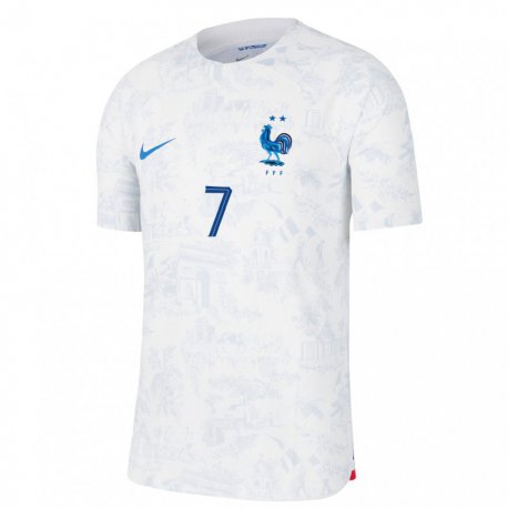Kandiny Férfi Francia Antoine Griezmann #7 Fehér Kék Idegenbeli Jersey 22-24 Mez Póló Ing