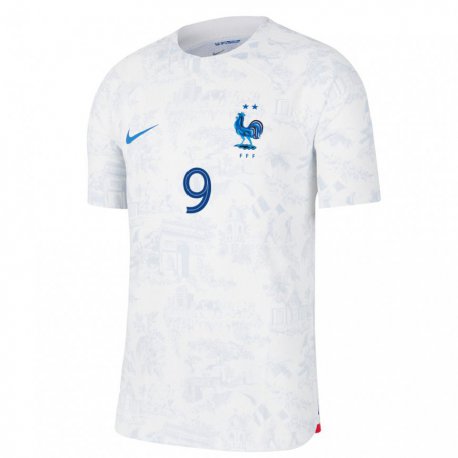 Kandiny Férfi Francia Olivier Giroud #9 Fehér Kék Idegenbeli Jersey 22-24 Mez Póló Ing