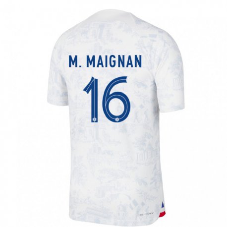Kandiny Férfi Francia Mike Maignan #16 Fehér Kék Idegenbeli Jersey 22-24 Mez Póló Ing