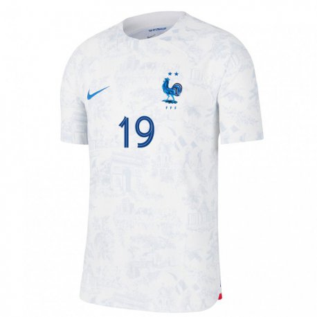 Kandiny Férfi Francia Karim Benzema #19 Fehér Kék Idegenbeli Jersey 22-24 Mez Póló Ing