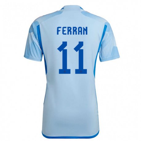 Kandiny Férfi Spanyol Ferran Torres #11 Égszínkék Idegenbeli Jersey 22-24 Mez Póló Ing