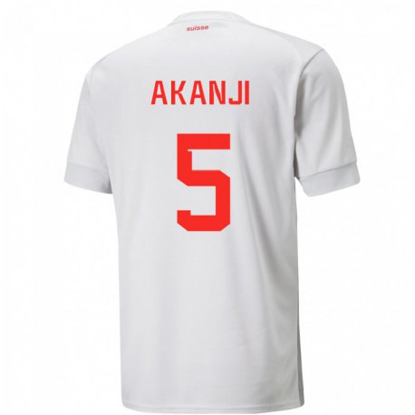 Kandiny Férfi Svájci Manuel Akanji #5 Fehér Idegenbeli Jersey 22-24 Mez Póló Ing