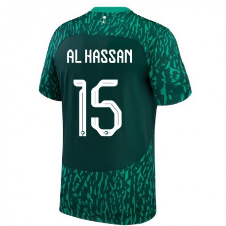 Kandiny Férfi Szaúd-arábiai Ali Al Hassan #15 Sötétzöld Idegenbeli Jersey 22-24 Mez Póló Ing