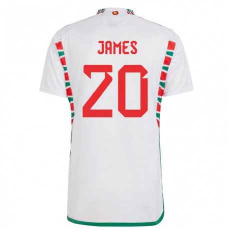 Kandiny Férfi Walesi Daniel James #20 Fehér Idegenbeli Jersey 22-24 Mez Póló Ing