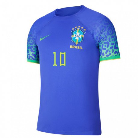 Kandiny Női Brazil Neymar #10 Kék Idegenbeli Jersey 22-24 Mez Póló Ing