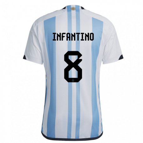 Kandiny Gyermek Argentin Gino Infantino #8 Fehér ég Kék Hazai Jersey 22-24 Mez Póló Ing