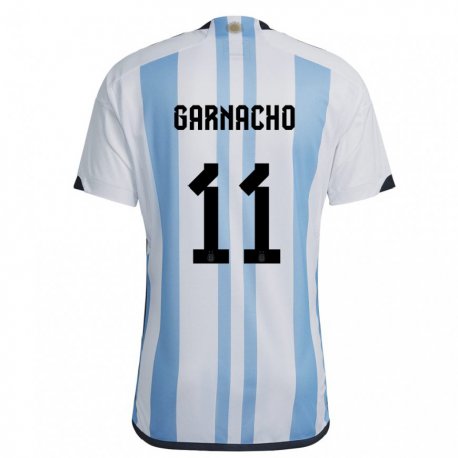 Kandiny Gyermek Argentin Alejandro Garnacho #11 Fehér ég Kék Hazai Jersey 22-24 Mez Póló Ing