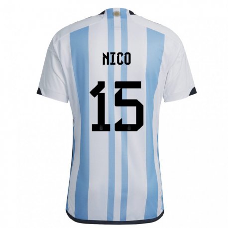 Kandiny Gyermek Argentin Nico  #15 Fehér ég Kék Hazai Jersey 22-24 Mez Póló Ing
