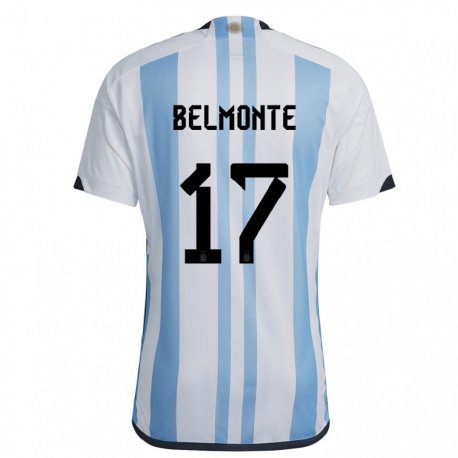 Kandiny Gyermek Argentin Tomas Belmonte #17 Fehér ég Kék Hazai Jersey 22-24 Mez Póló Ing