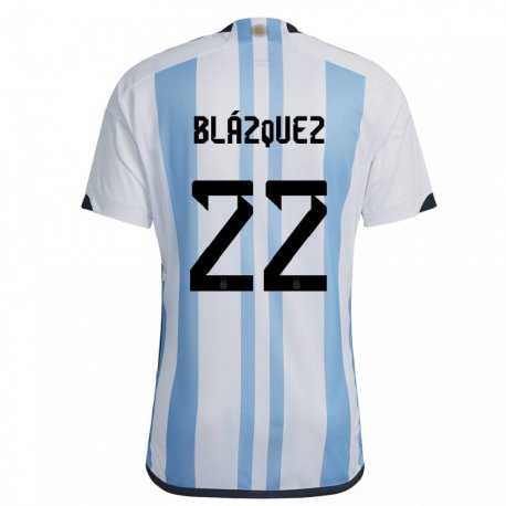Kandiny Gyermek Argentin Joaquin Blazquez #22 Fehér ég Kék Hazai Jersey 22-24 Mez Póló Ing