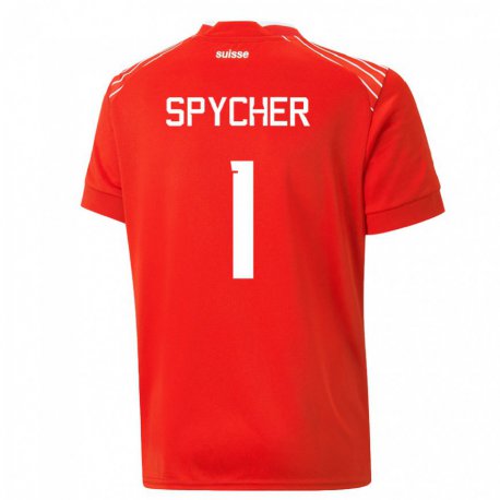 Kandiny Gyermek Svájci Tim Spycher #1 Piros Hazai Jersey 22-24 Mez Póló Ing