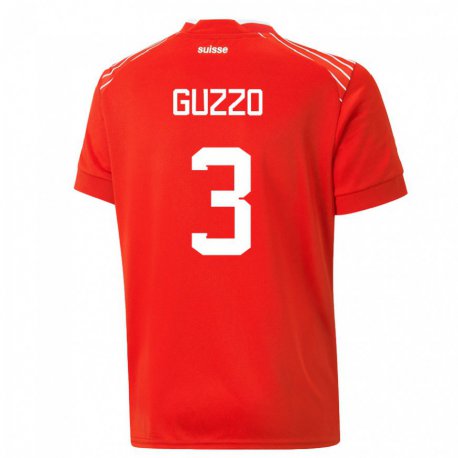Kandiny Gyermek Svájci Ramon Guzzo #3 Piros Hazai Jersey 22-24 Mez Póló Ing