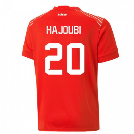 Kandiny Gyermek Svájci Amin Hajoubi #20 Piros Hazai Jersey 22-24 Mez Póló Ing