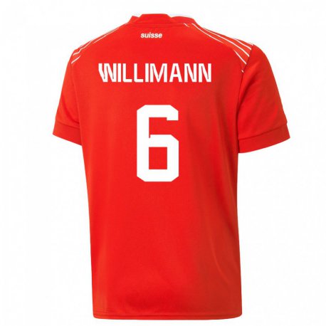Kandiny Gyermek Svájci Mauricio Willimann #6 Piros Hazai Jersey 22-24 Mez Póló Ing