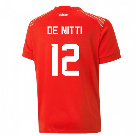 Kandiny Gyermek Svájci Gianni De Nitti #12 Piros Hazai Jersey 22-24 Mez Póló Ing