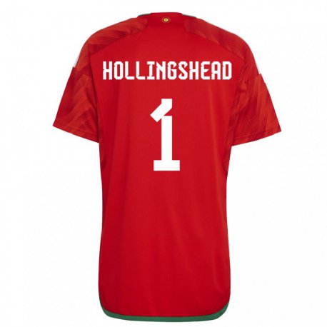 Kandiny Gyermek Walesi Ronnie Hollingshead #1 Piros Hazai Jersey 22-24 Mez Póló Ing