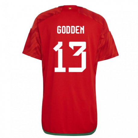 Kandiny Gyermek Walesi Scott Godden #13 Piros Hazai Jersey 22-24 Mez Póló Ing