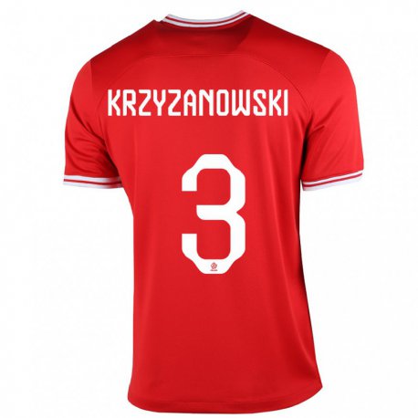 Kandiny Gyermek Lengyel Jakub Krzyzanowski #3 Piros Idegenbeli Jersey 22-24 Mez Póló Ing