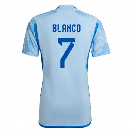 Kandiny Gyermek Spanyol Fabio Blanco #7 Sky Kék Idegenbeli Jersey 22-24 Mez Póló Ing