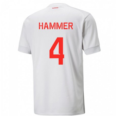 Kandiny Gyermek Svájci Pascal Hammer #4 Fehér Idegenbeli Jersey 22-24 Mez Póló Ing