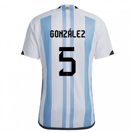 Kandiny Férfi Argentin Maximiliano Gonzalez #5 Fehér ég Kék Hazai Jersey 22-24 Mez Póló Ing