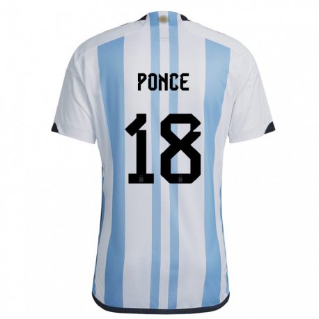 Kandiny Férfi Argentin Ezequiel Ponce #18 Fehér ég Kék Hazai Jersey 22-24 Mez Póló Ing