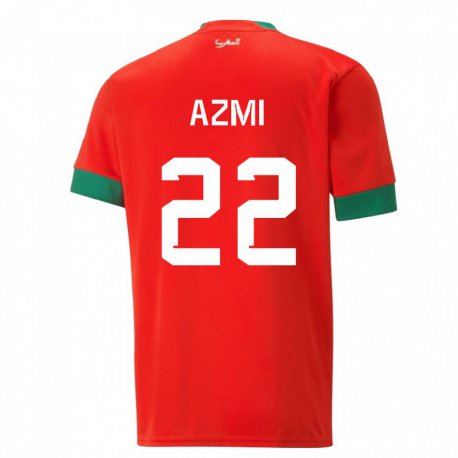 Kandiny Férfi Marokkói Ahmed Azmi #22 Piros Hazai Jersey 22-24 Mez Póló Ing