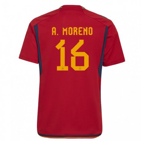 Kandiny Férfi Spanyol Antonio David Moreno #16 Piros Hazai Jersey 22-24 Mez Póló Ing