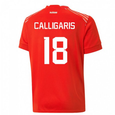 Kandiny Férfi Svájci Viola Calligaris #18 Piros Hazai Jersey 22-24 Mez Póló Ing