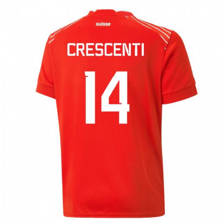 Kandiny Férfi Svájci Federico Crescenti #14 Piros Hazai Jersey 22-24 Mez Póló Ing