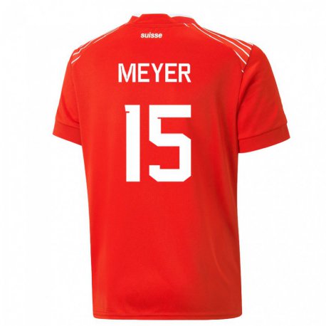 Kandiny Férfi Svájci Leny Meyer #15 Piros Hazai Jersey 22-24 Mez Póló Ing
