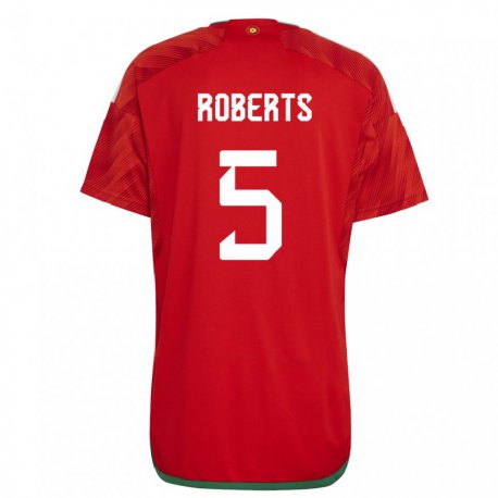 Kandiny Férfi Walesi Rhiannon Roberts #5 Piros Hazai Jersey 22-24 Mez Póló Ing