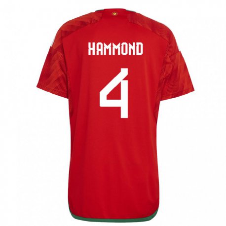 Kandiny Férfi Walesi Ben Hammond #4 Piros Hazai Jersey 22-24 Mez Póló Ing
