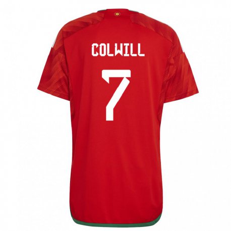 Kandiny Férfi Walesi Joel Colwill #7 Piros Hazai Jersey 22-24 Mez Póló Ing